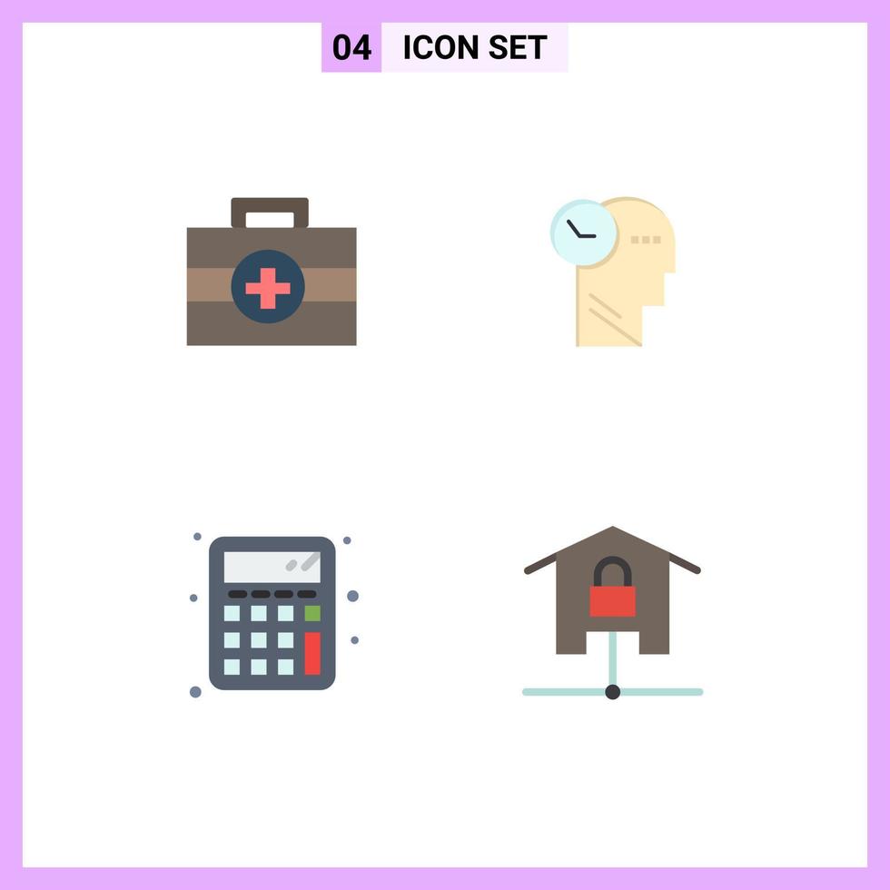 Group of 4 Flat Icons Signs and Symbols for hospital calculator time head home Editable Vector Design Elements