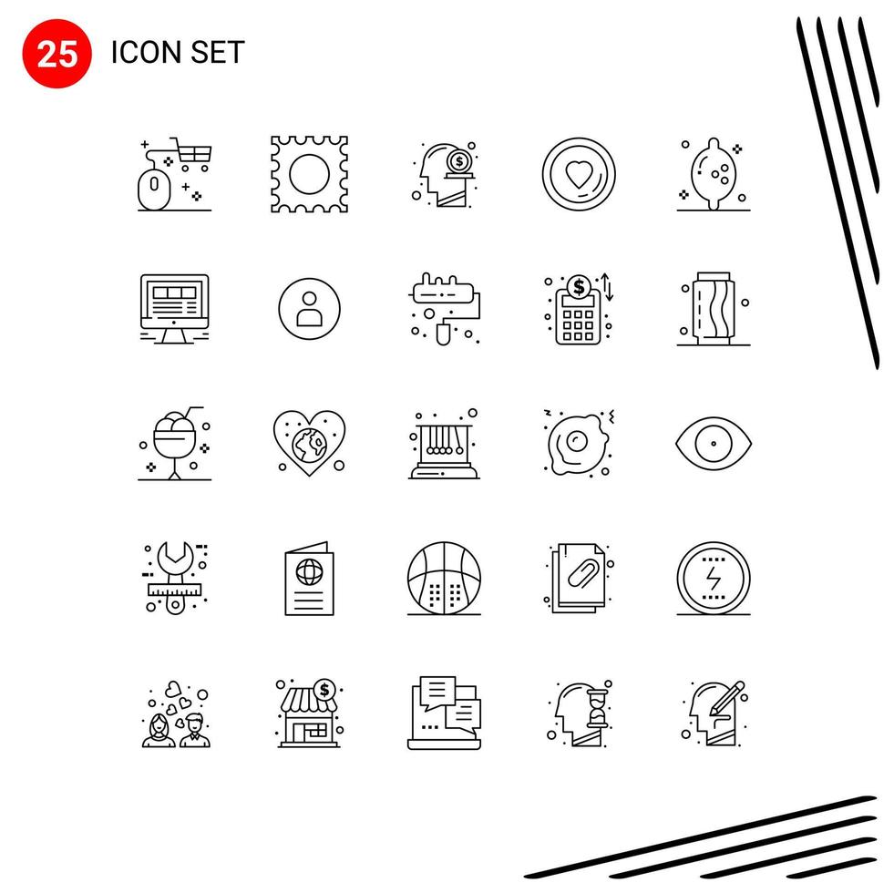 25 Thematic Vector Lines and Editable Symbols of fruit valentine head lover heart Editable Vector Design Elements