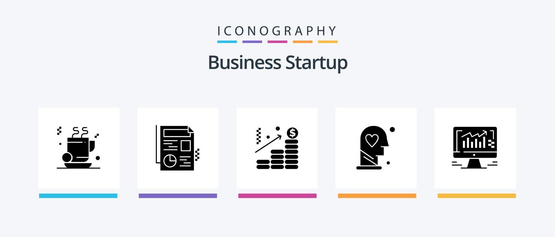 Business Startup Glyph 5 Icon Pack Including love . brain . graph. dollar. Creative Icons Design vector