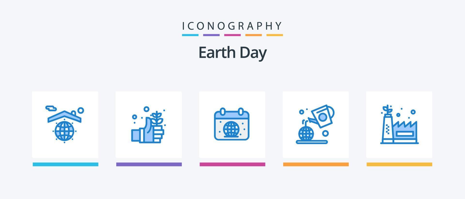 Earth Day Blue 5 Icon Pack Including eco manufacturing. green. calender. day. world. Creative Icons Design vector