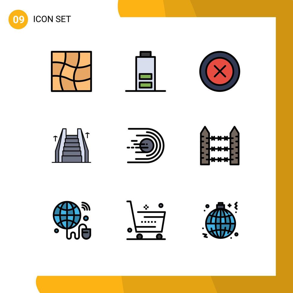 Group of 9 Modern Filledline Flat Colors Set for light comet ux asteroid electric Editable Vector Design Elements