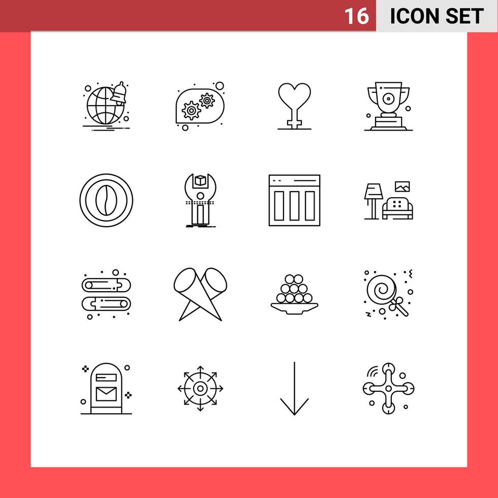 conjunto de 16 iconos de interfaz de usuario modernos símbolos signos para comida símbolo de cocina premio de café elementos de diseño vectorial editables vector
