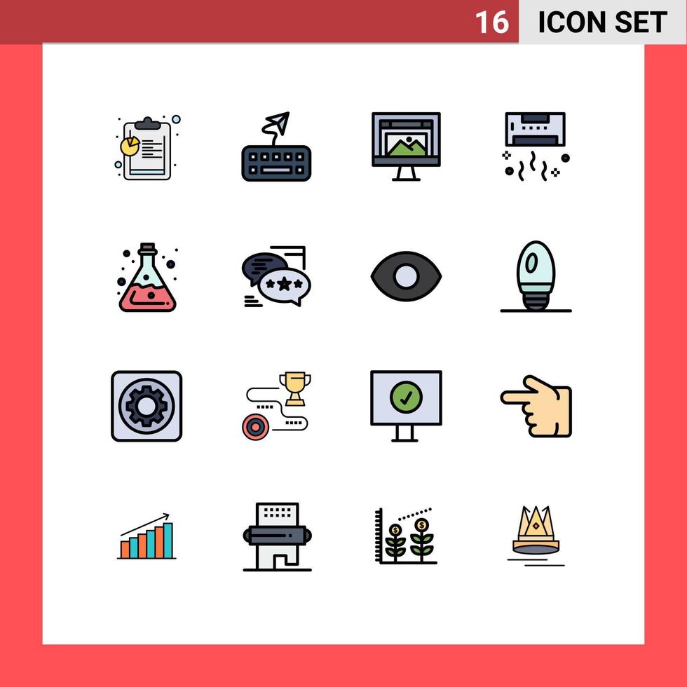 Group of 16 Flat Color Filled Lines Signs and Symbols for lab technology design summer conditioner Editable Creative Vector Design Elements