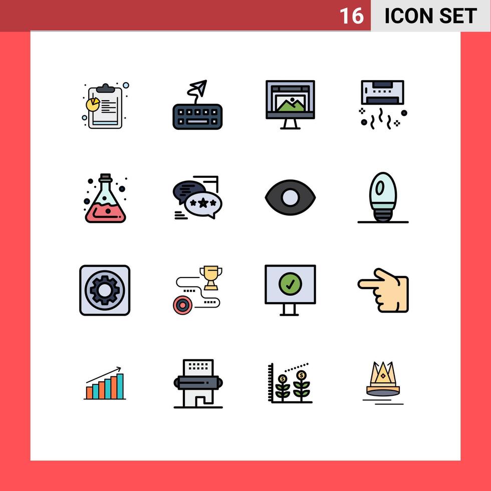grupo de 16 líneas llenas de color plano signos y símbolos para el diseño de tecnología de laboratorio acondicionador de verano elementos de diseño de vectores creativos editables
