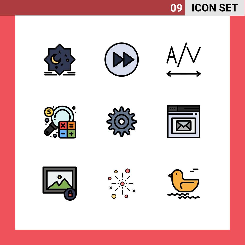 conjunto de pictogramas de 9 colores planos de línea de llenado simple de flechas de finanzas de engranajes elementos de diseño de vector editables de contabilidad empresarial derecha