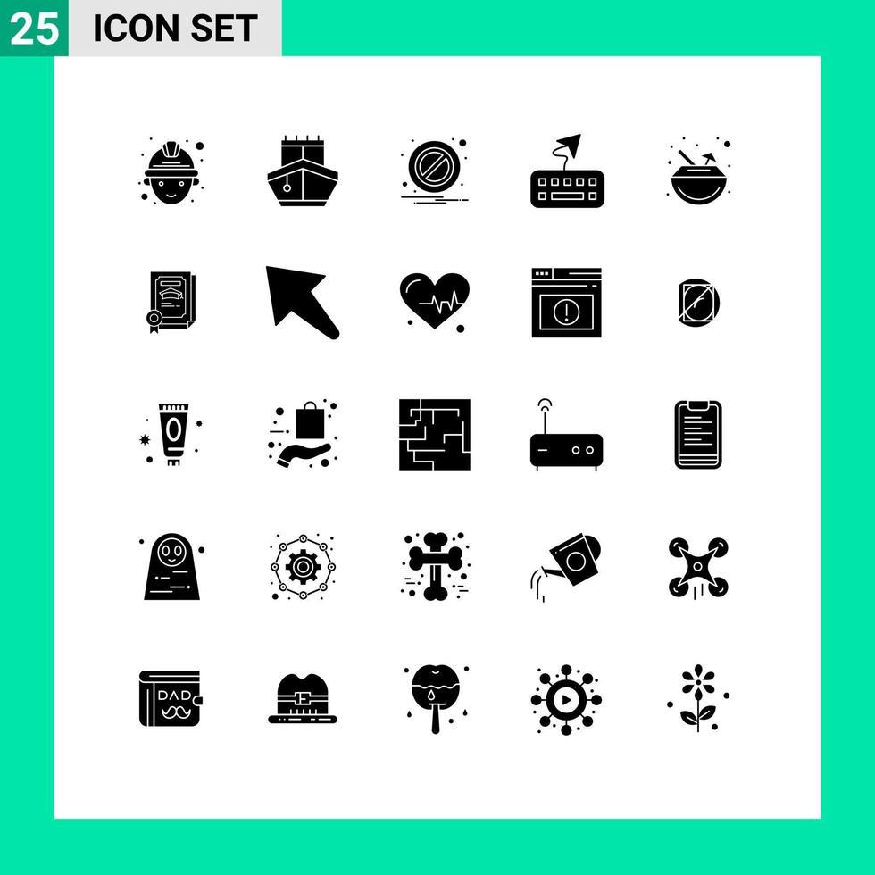 25 Thematic Vector Solid Glyphs and Editable Symbols of degree cocktail notification carnival type Editable Vector Design Elements