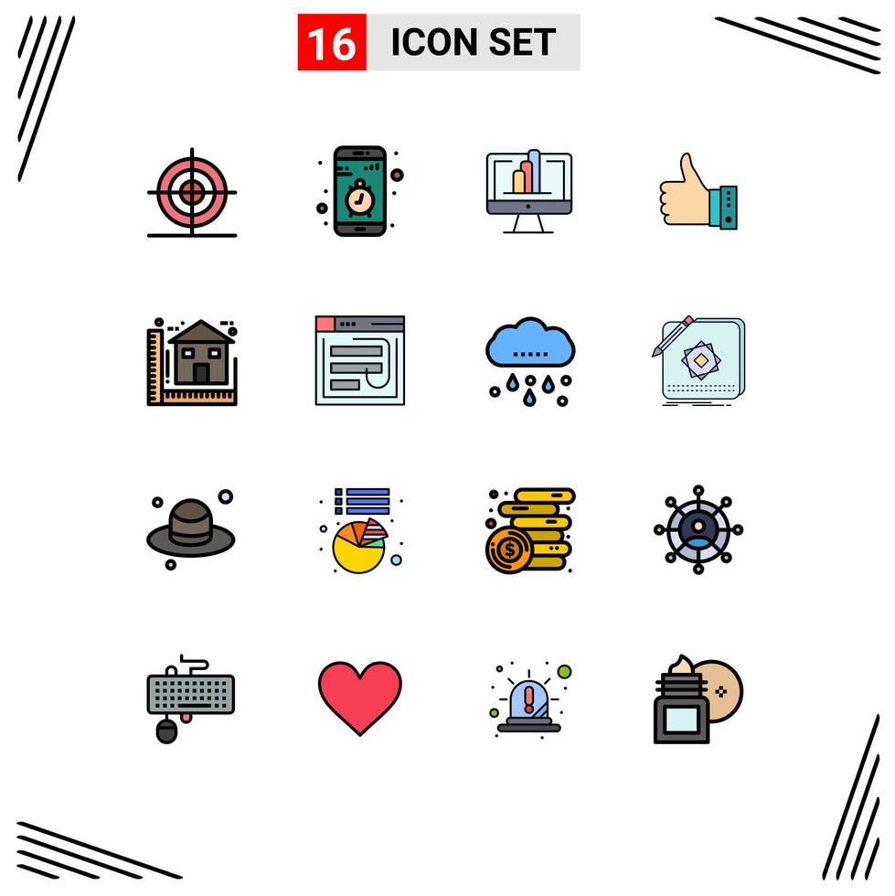 16 User Interface Flat Color Filled Line Pack of modern Signs and Symbols of thumbs gesture stop finger graph Editable Creative Vector Design Elements