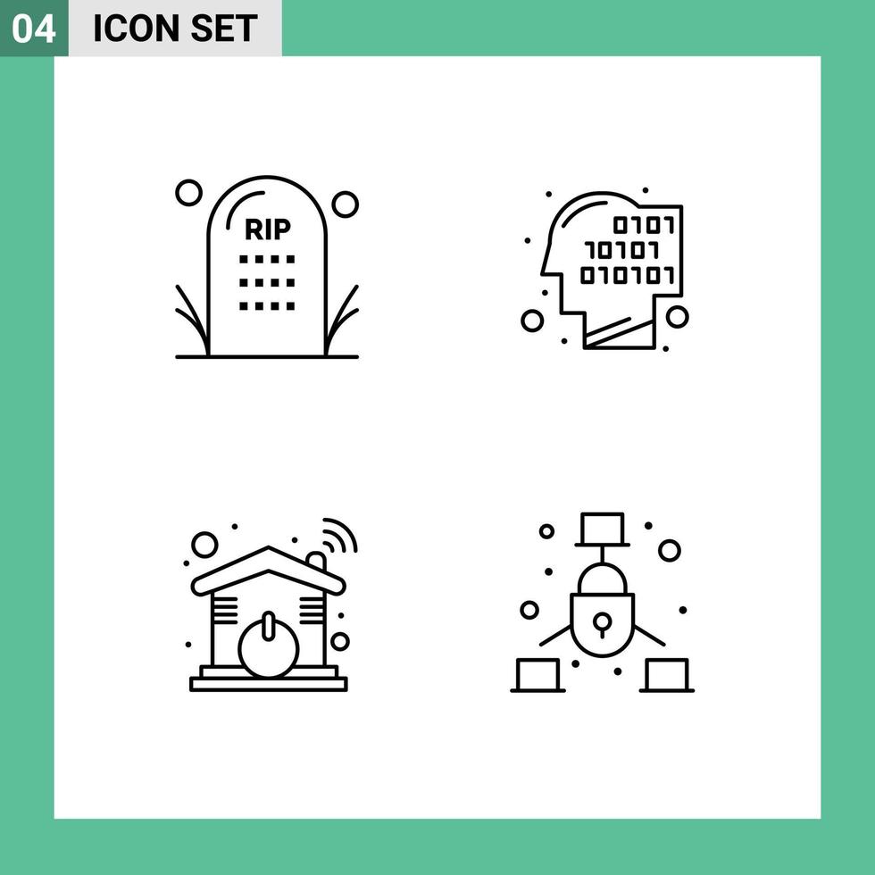 User Interface Pack of 4 Basic Filledline Flat Colors of cemetery automation grave code smart Editable Vector Design Elements