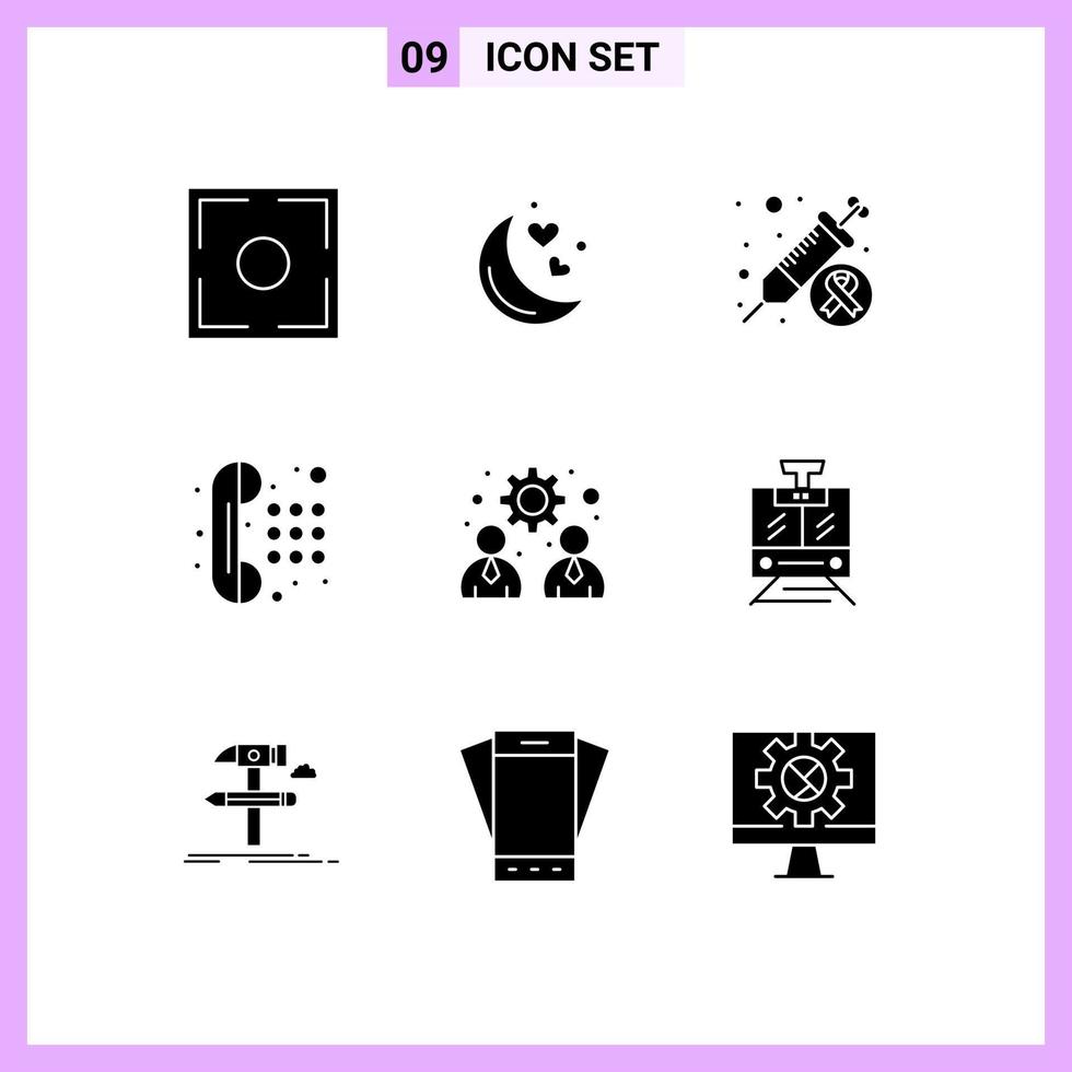 Solid Glyph Pack of 9 Universal Symbols of management dial pad cancer telephone communication Editable Vector Design Elements