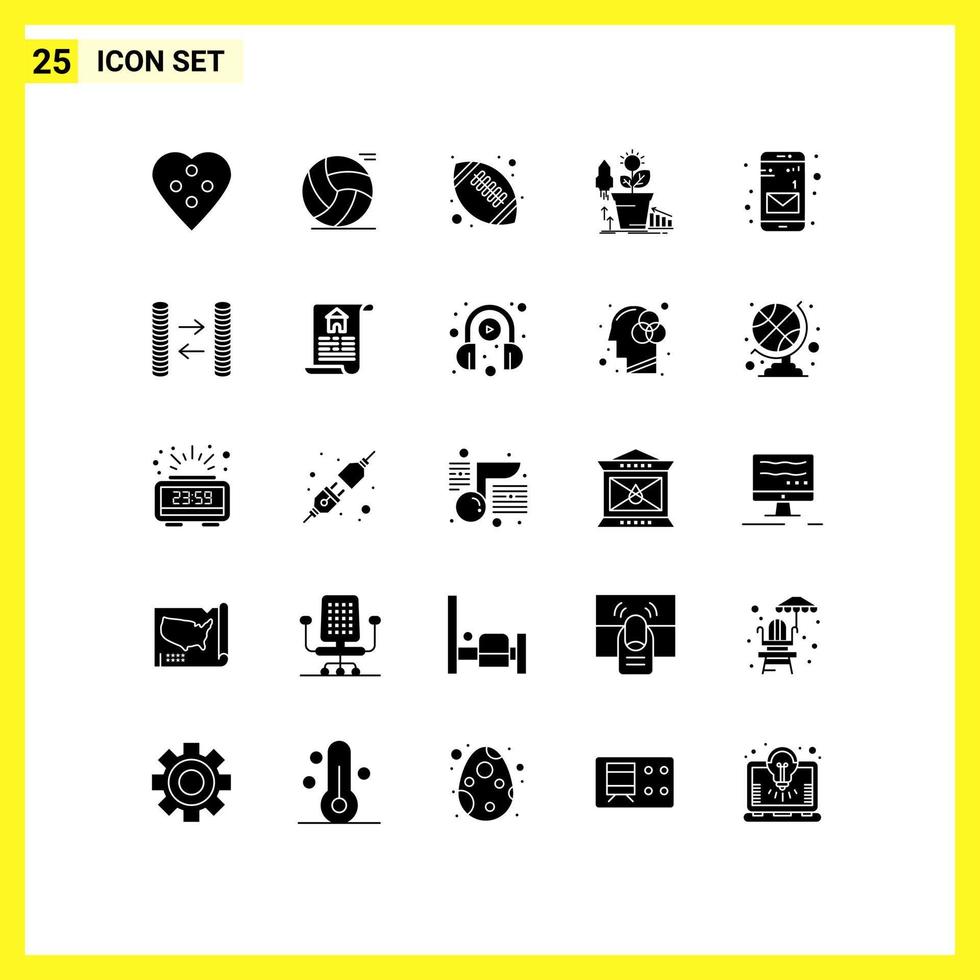 Group of 25 Modern Solid Glyphs Set for profit growth play financial high school Editable Vector Design Elements