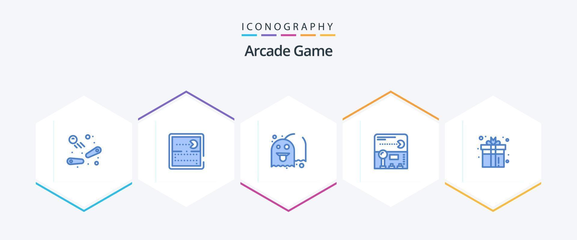 Arcade 25 Blue icon pack including box. game. ghost. fun. joystick vector