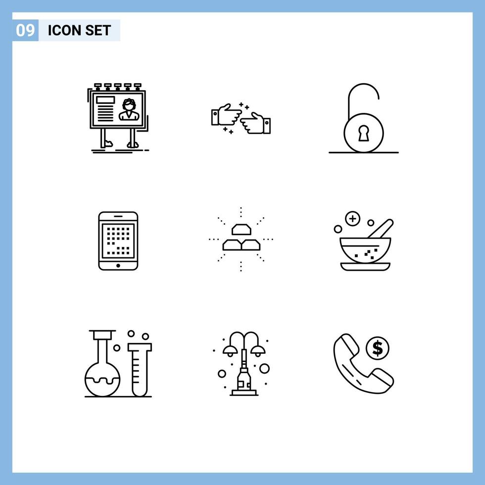Modern Set of 9 Outlines Pictograph of mobile digital business device phone Editable Vector Design Elements