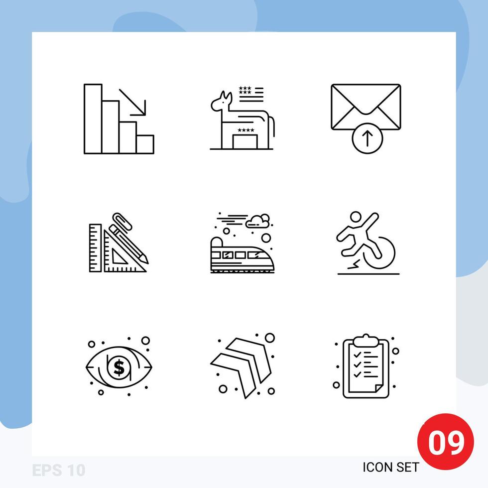Pack of 9 creative Outlines of suburban clip message ruler pencil Editable Vector Design Elements