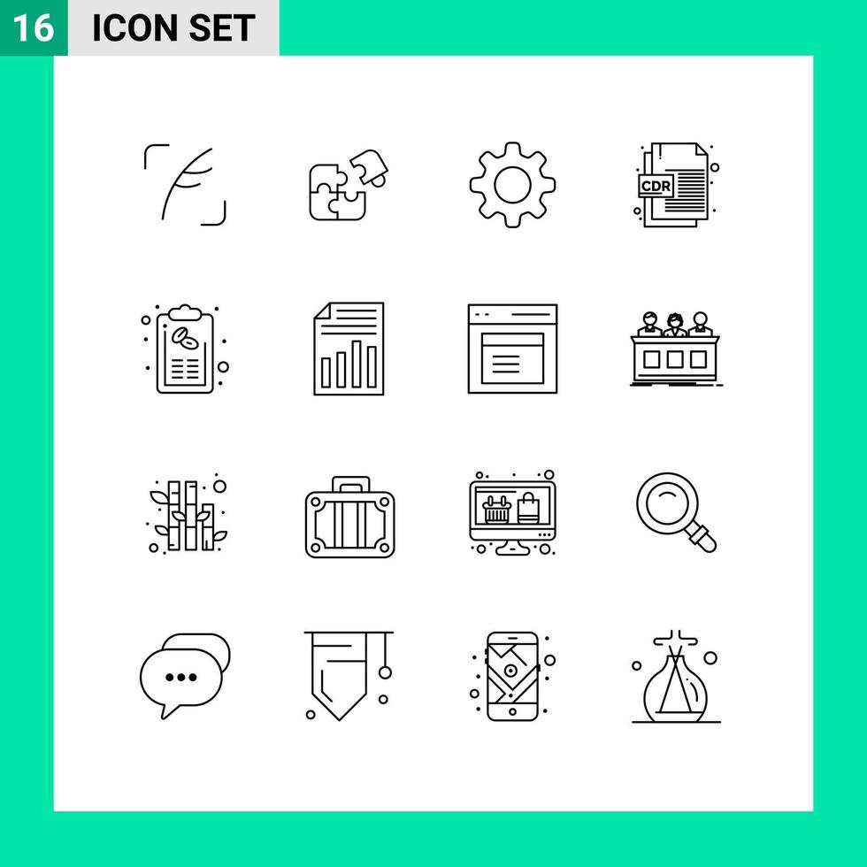 paquete de iconos de vector de stock de 16 signos y símbolos de línea para elementos de diseño de vector editables de engranaje de formato cdr de pieza de corel de bill