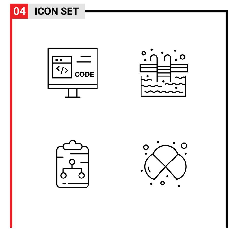 paquete de 4 modernos signos y símbolos de colores planos de línea rellena para medios de impresión web, como el portapapeles de aplicaciones, desarrollar elementos de diseño de vectores editables de la red de escaleras