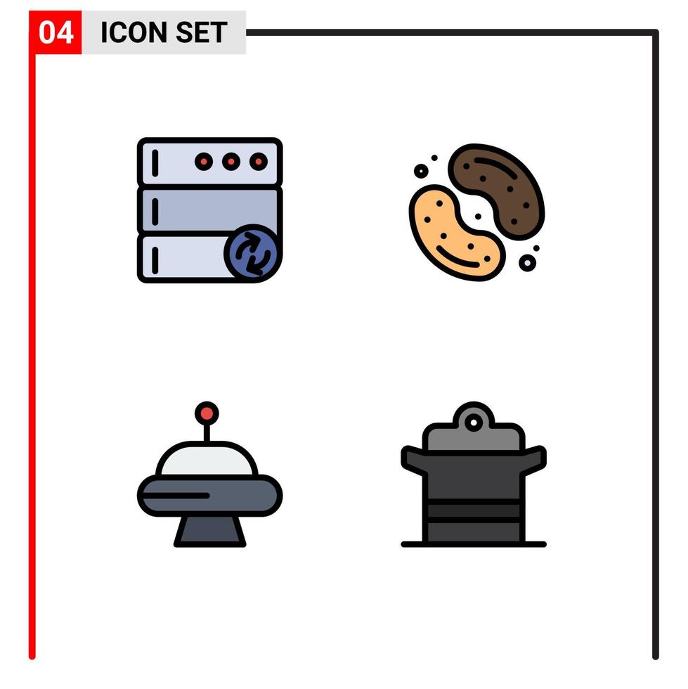 4 User Interface Filledline Flat Color Pack of modern Signs and Symbols of database space candy sweets cooker Editable Vector Design Elements
