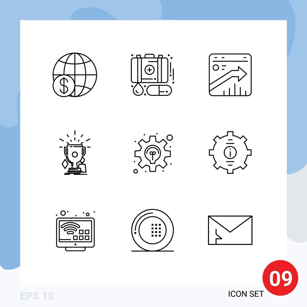 Pack of 9 Modern Outlines Signs and Symbols for Web Print Media such as trophies game medicine awards report Editable Vector Design Elements