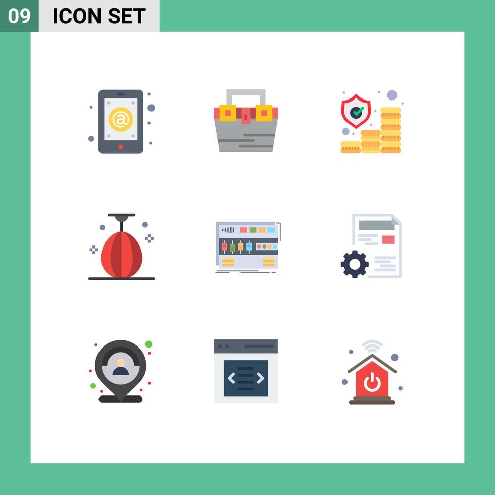 conjunto de 9 iconos de ui modernos símbolos signos para material de boxeo de velocidad bolsa dinero elementos de diseño vectorial editables vector