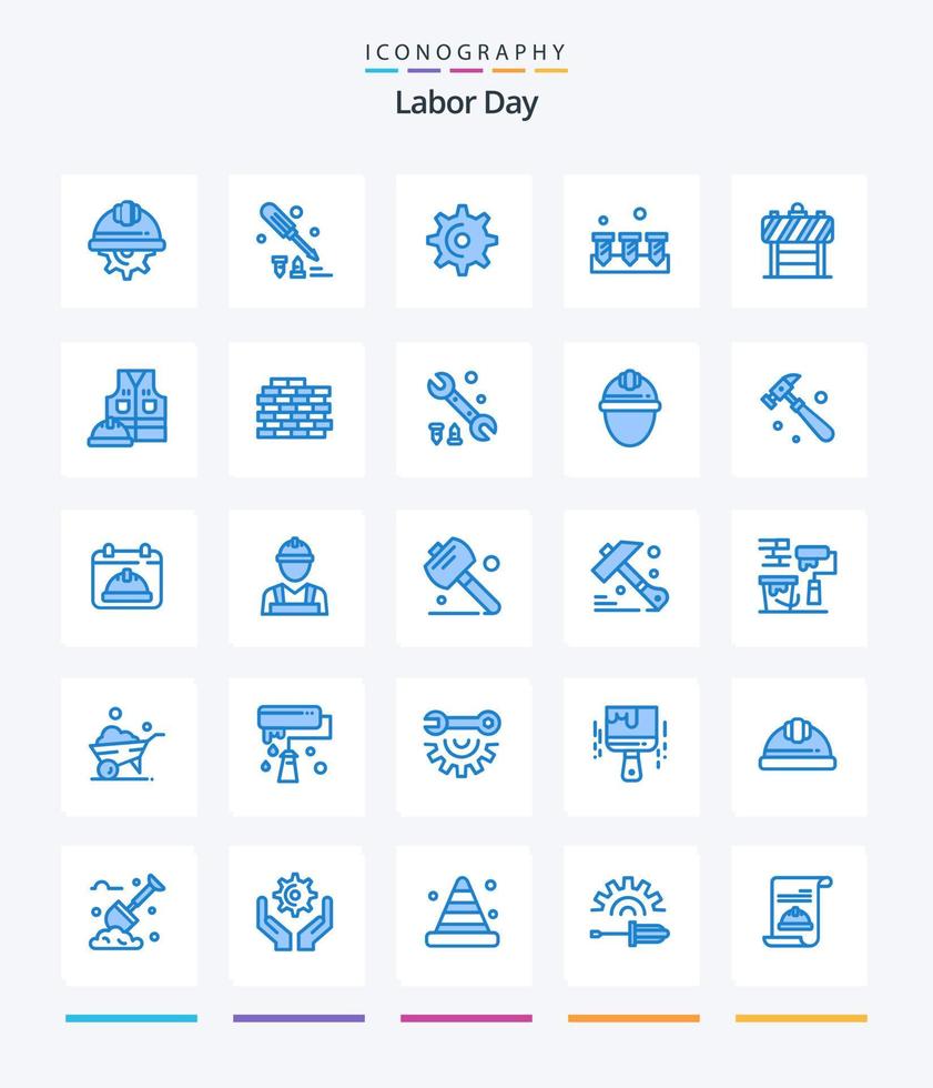 Creative Labor Day 25 Blue icon pack  Such As sign. equipment. tool. construction. teeth vector
