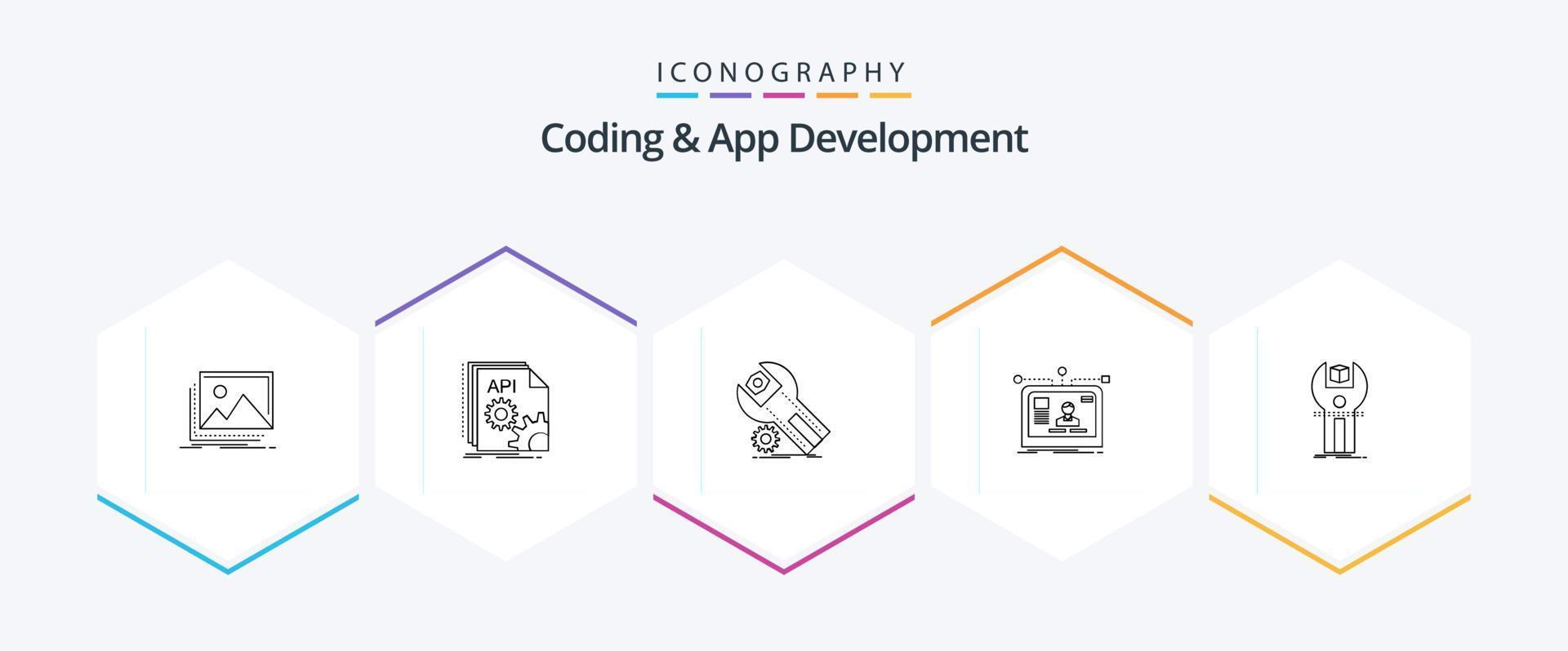 paquete de iconos de 25 líneas de codificación y desarrollo de aplicaciones, incluido el usuario. interfaz. desarrollador. Servicio. instalación vector