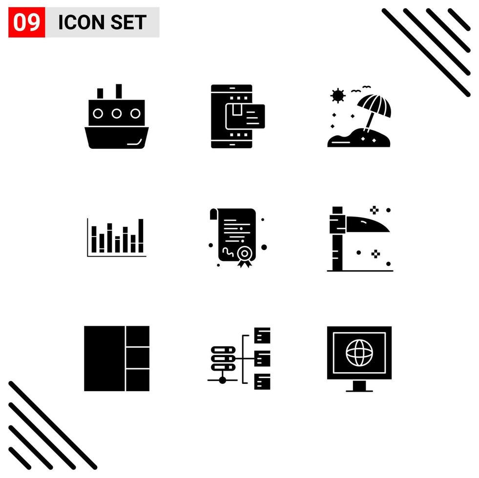 Stock Vector Icon Pack of 9 Line Signs and Symbols for certification up rate line vacation Editable Vector Design Elements