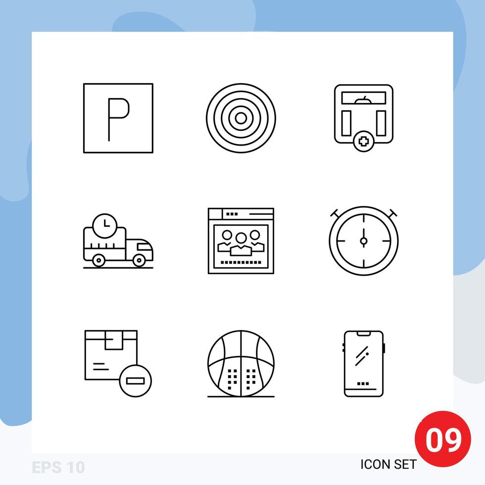 Universal Icon Symbols Group of 9 Modern Outlines of web browser health truck logistics Editable Vector Design Elements