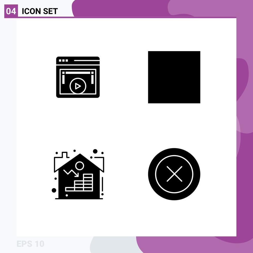 Set of 4 Vector Solid Glyphs on Grid for page real video view layout Editable Vector Design Elements