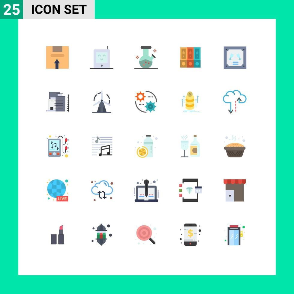 25 User Interface Flat Color Pack of modern Signs and Symbols of card documents demo flask database archive Editable Vector Design Elements