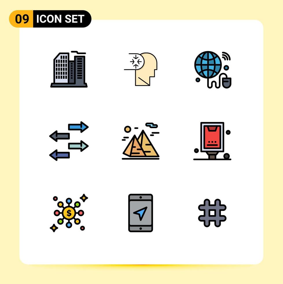 Set of 9 Modern UI Icons Symbols Signs for nature mountain internet of things traffic export Editable Vector Design Elements