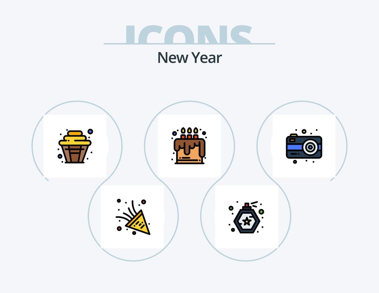 New Year Line Filled Icon Pack 5 Icon Design. invite. card. cup. glasses and mustaches. funny vector