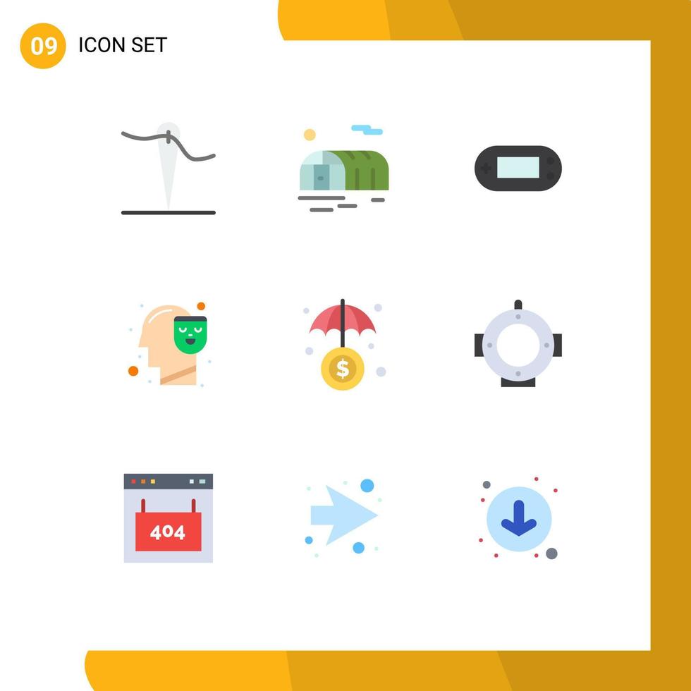 Pictogram Set of 9 Simple Flat Colors of diving investment playstation insurance happy Editable Vector Design Elements