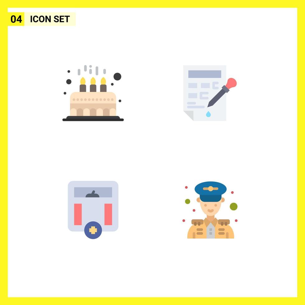 Modern Set of 4 Flat Icons Pictograph of party body cute color bucket medical Editable Vector Design Elements
