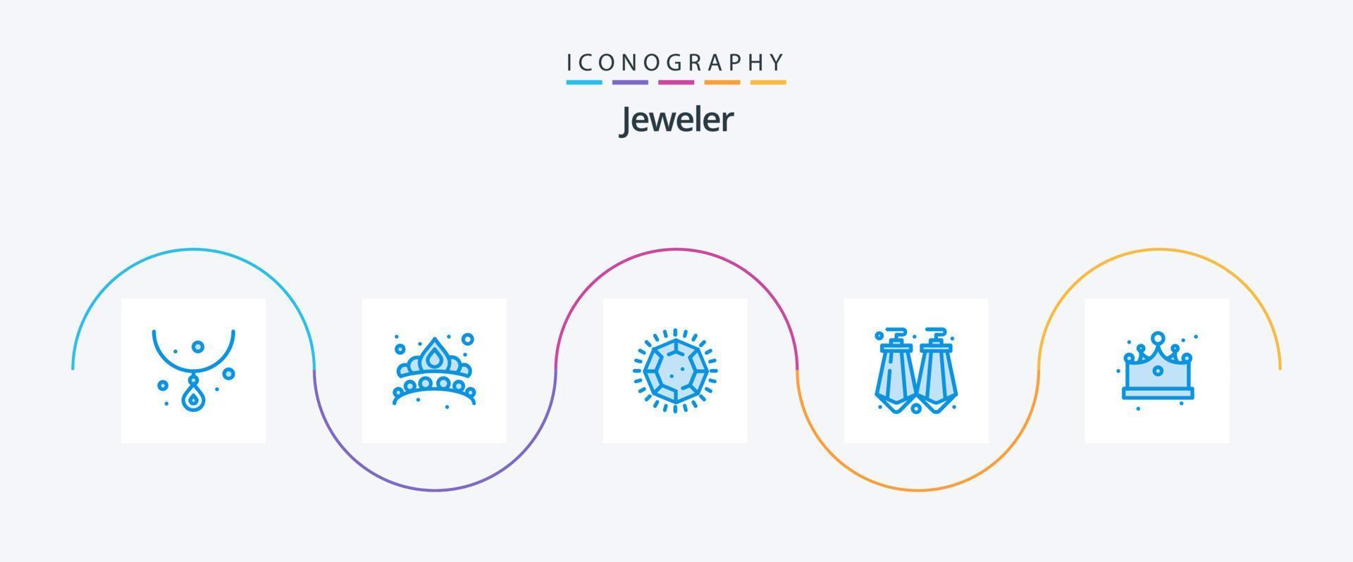 Paquete de 5 íconos de joyas azules que incluye joyas. corona. diamante. joya. aretes vector