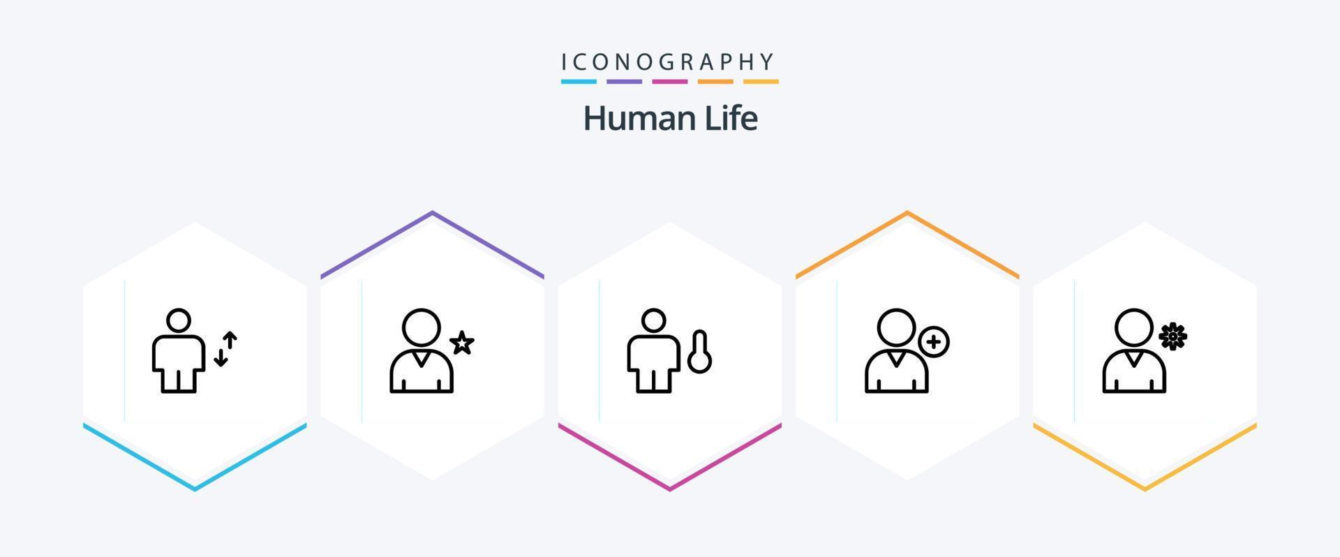 Human 25 Line icon pack including controls. new. user. follow. human vector