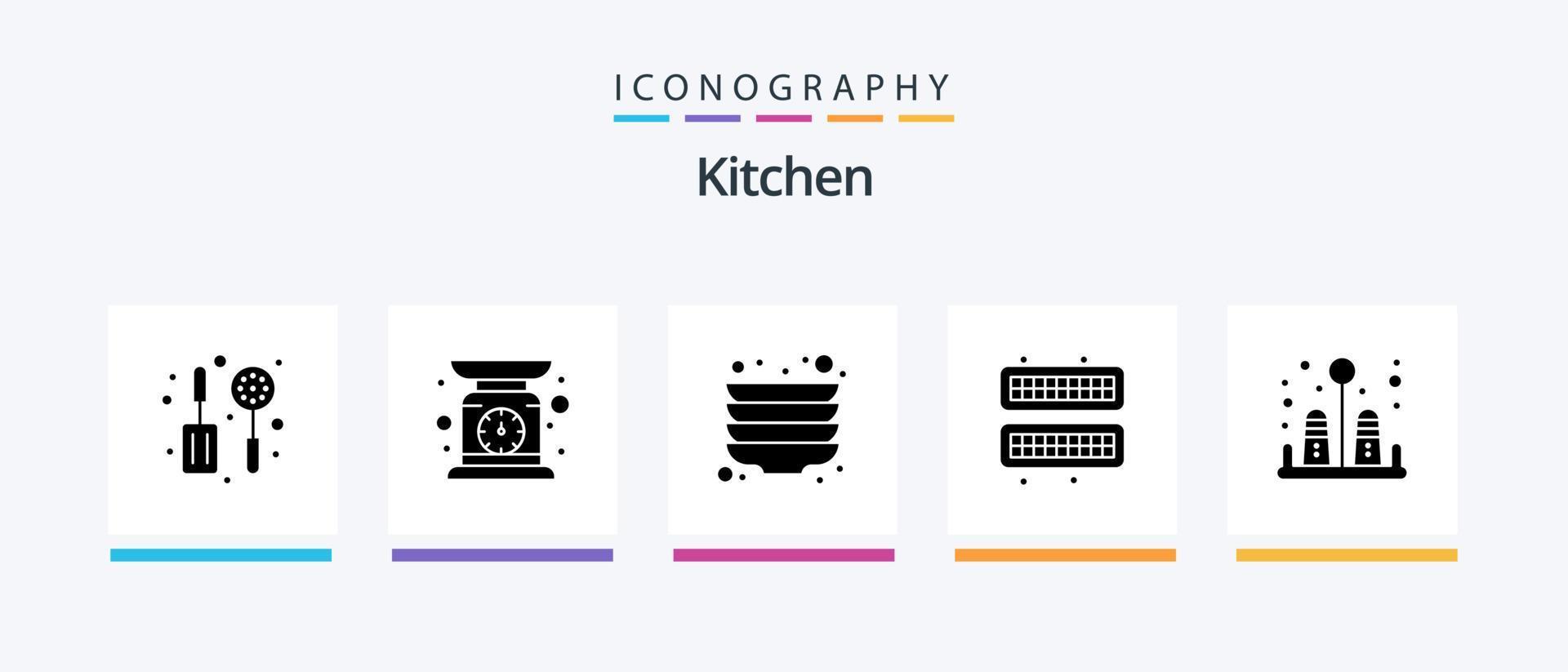 Kitchen Glyph 5 Icon Pack Including . salt. plate. pepper. ice. Creative Icons Design vector