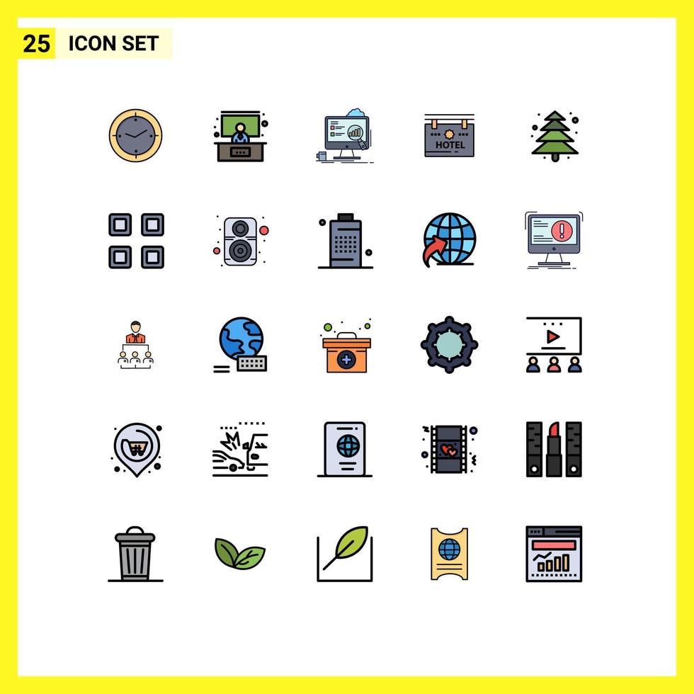 Modern Set of 25 Filled line Flat Colors and symbols such as tree location board board hotel Editable Vector Design Elements