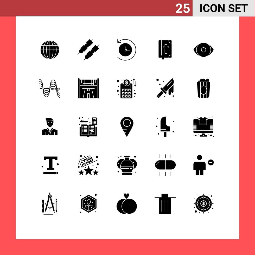 Set of 25 Vector Solid Glyphs on Grid for frequency human time machine face holiday Editable Vector Design Elements