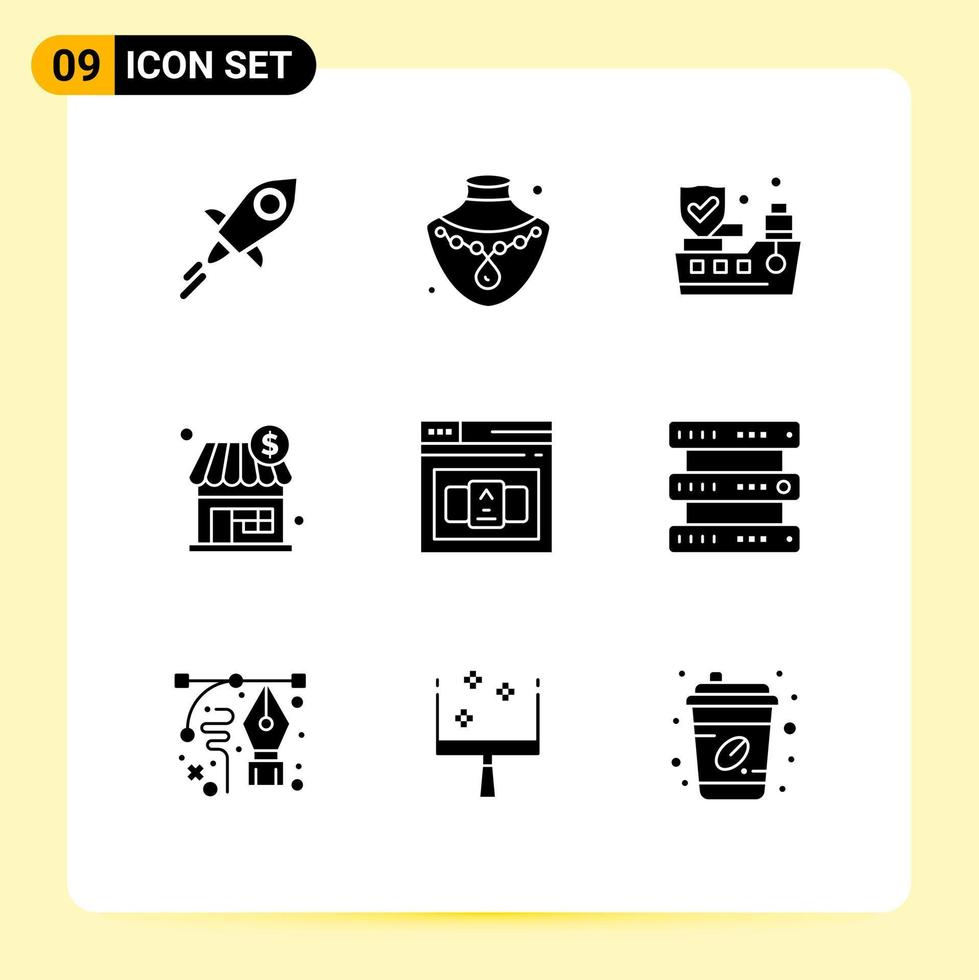 9 Creative Icons Modern Signs and Symbols of html code insurance business store Editable Vector Design Elements