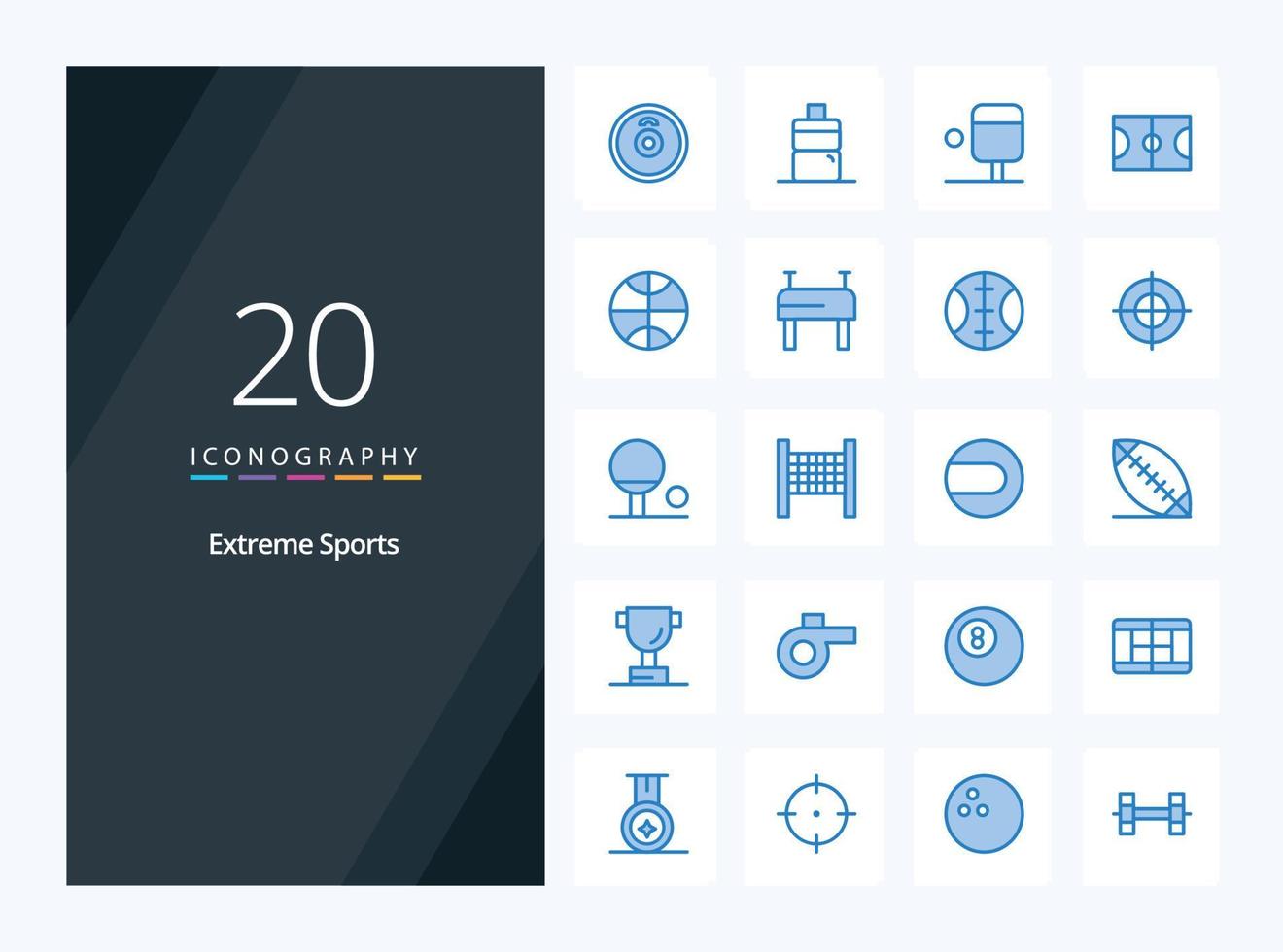 20 icono de color azul deportivo para presentación vector