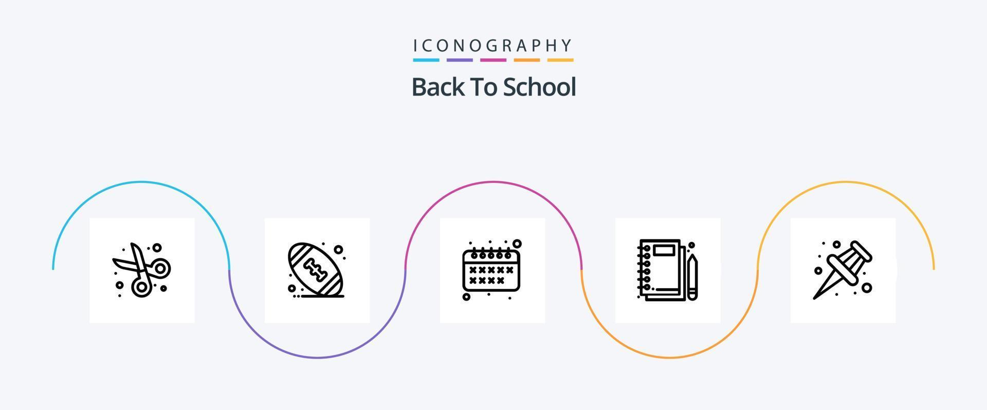 Back To School Line 5 Icon Pack Including pin. writing. back to school. stationery. notebook vector