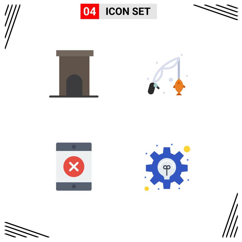 Group of 4 Flat Icons Signs and Symbols for architecture locked property fishing business Editable Vector Design Elements