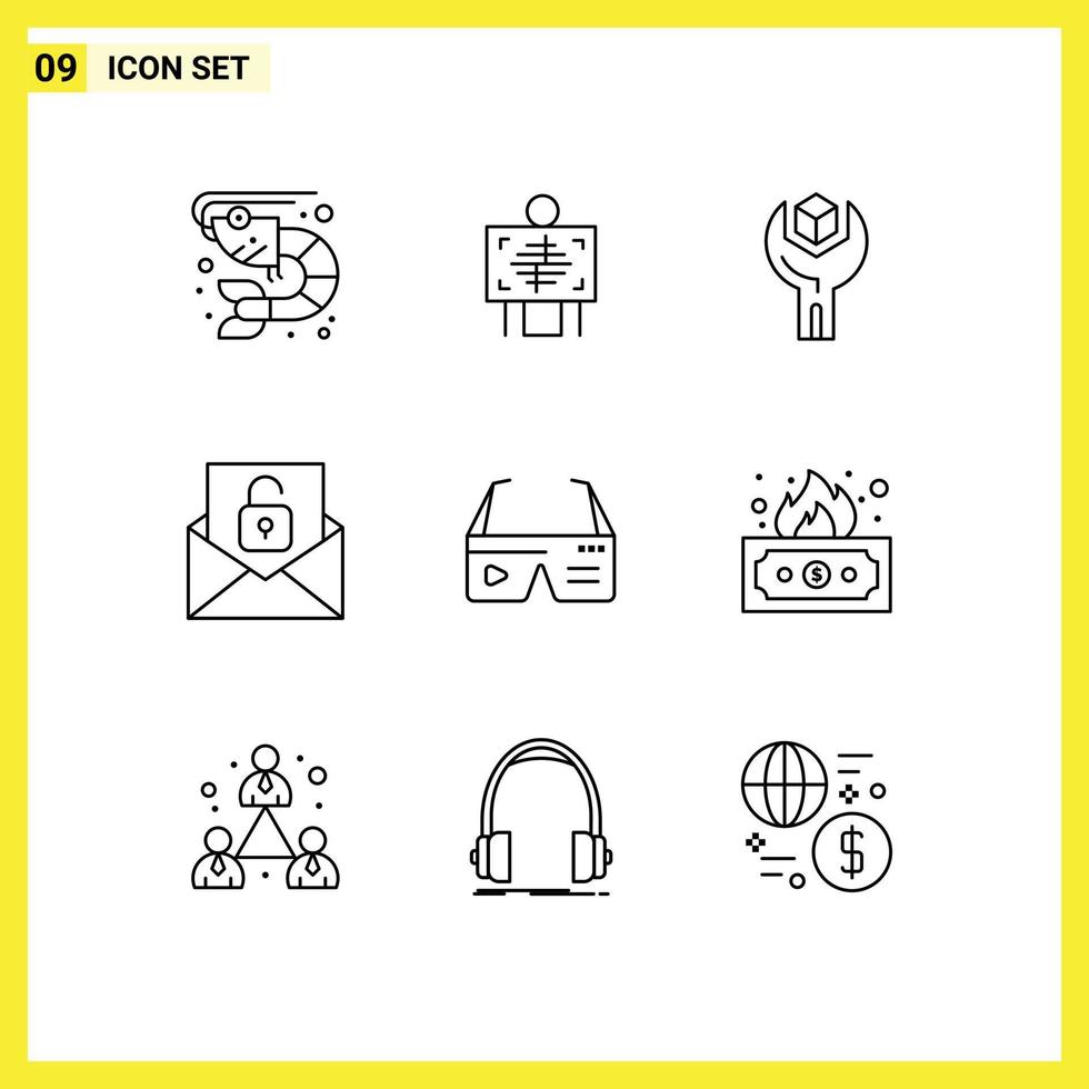 Pictogram Set of 9 Simple Outlines of computer envelope config email service Editable Vector Design Elements