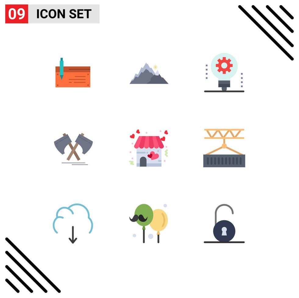 Group of 9 Modern Flat Colors Set for axe light bulb landscape electronics ai Editable Vector Design Elements