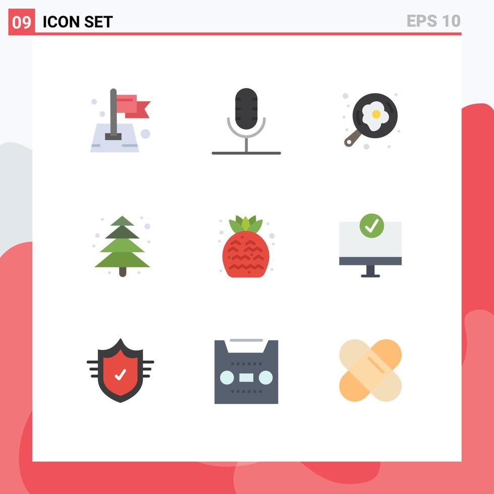 Universal Icon Symbols Group of 9 Modern Flat Colors of strawberry tree microphone plant pan Editable Vector Design Elements