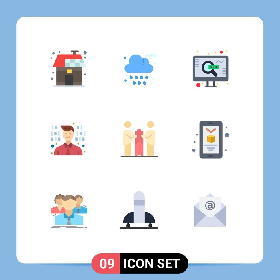 Flat Color Pack of 9 Universal Symbols of business programming weather programmer search Editable Vector Design Elements