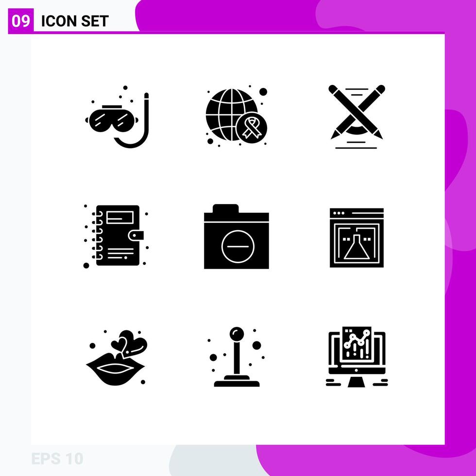 9 User Interface Solid Glyph Pack of modern Signs and Symbols of detail folder education phone book book Editable Vector Design Elements