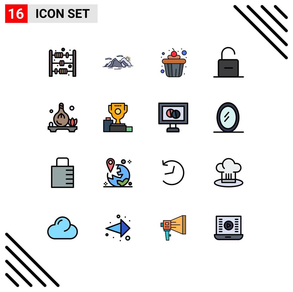 16 Flat Color Filled Line concept for Websites Mobile and Apps oil unlock cake security padlock Editable Creative Vector Design Elements