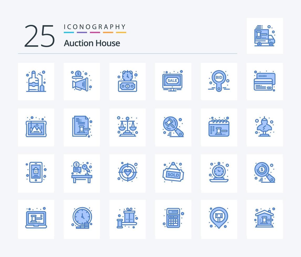 Auction 25 Blue Color icon pack including bid. online. timer. internet. auction vector