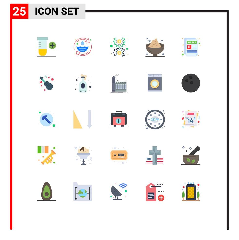 Pack of 25 Modern Flat Colors Signs and Symbols for Web Print Media such as news mashed dollar holiday dinner Editable Vector Design Elements