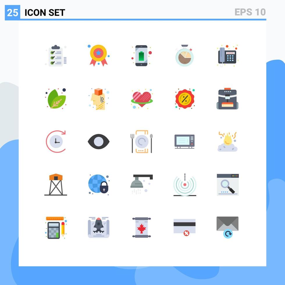 grupo de 25 colores planos modernos establecidos para el tiempo de la insignia del reloj de fax elementos de diseño de vectores editables inteligentes